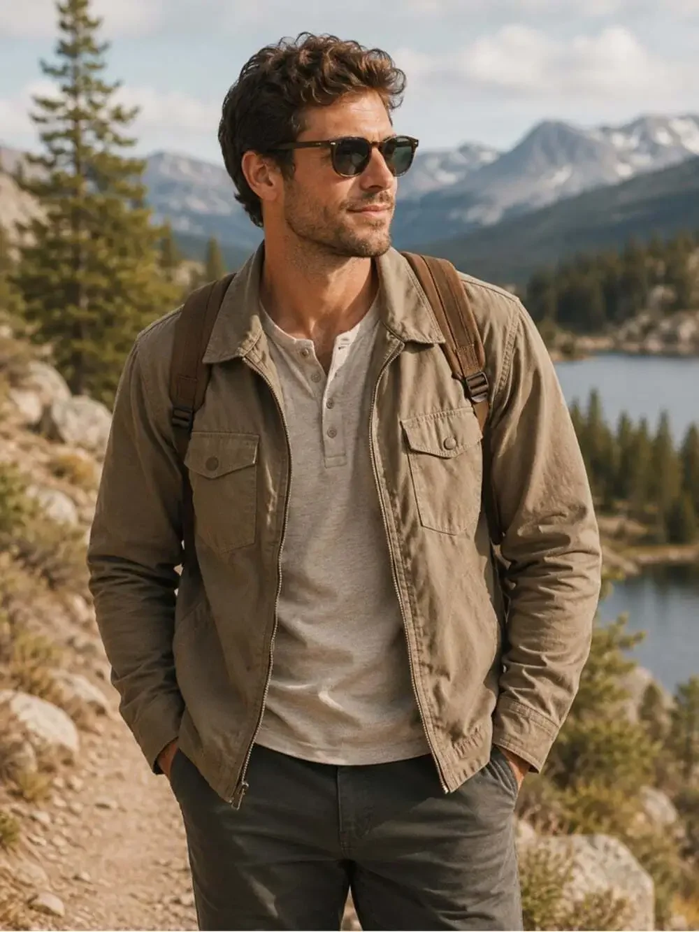 Realtree Beige Canvas Utility Jacket L Unlined Workwear Zip Front Ruggedcore